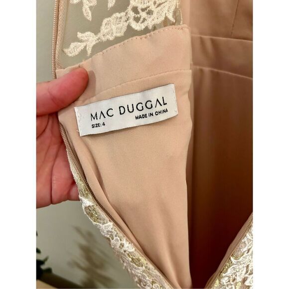 NWOT MAC DUGGAL EMBELLISHED FEATHER CAP SLEEVE ILLUSION NECK TRUMPET GOWN SIZE 4 - Picture 12 of 15